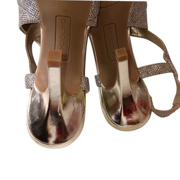 Bandolino Sparkly Metallic Dressy Heels 8 Gold Elastic Slingback Prom Dance Hoco - Picture 7 of 11